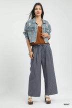 Umgee Wide-Leg Pants Navy Blue Striped Drawstring Trousers with Pockets 71d7594b-f1b6-48cc-9b67-d9eb65406d97-Max-Origin Trendsi