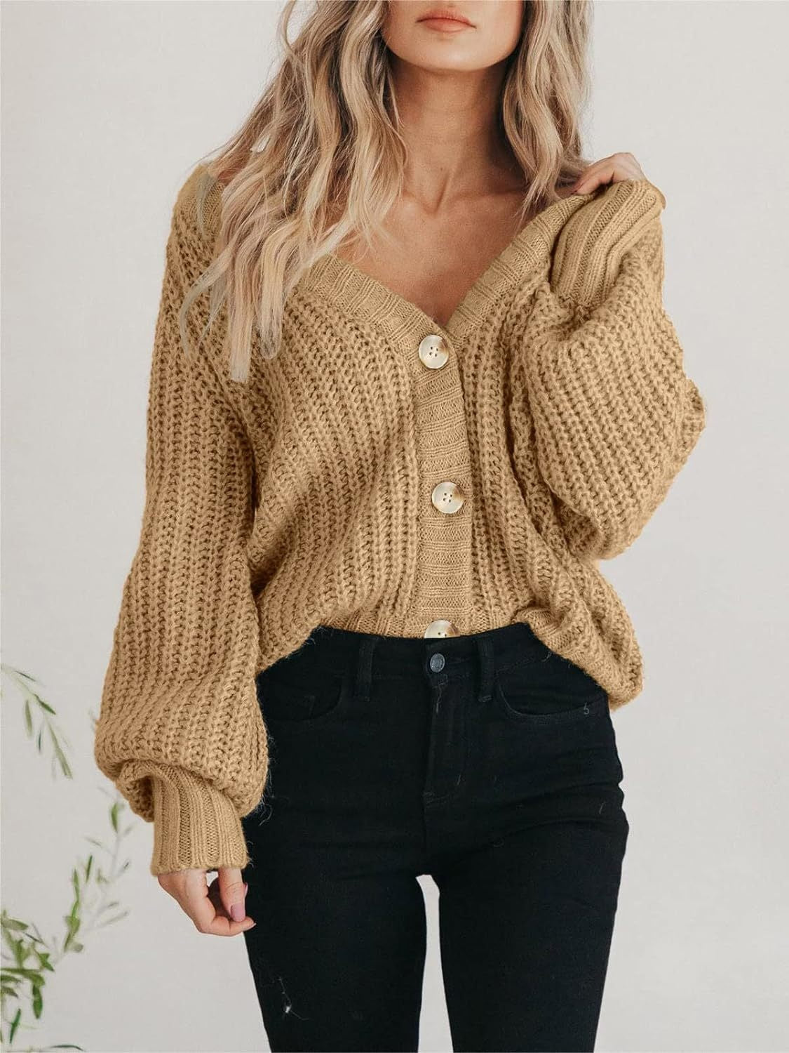 Knit Cardigan Oversized V Neck Long Sleeve Single Breasted Camel 71da14db-96c6-4e70-85b2-0852d79d6fb8-Max Trendsi