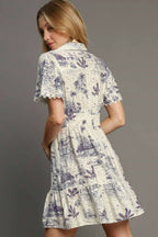 Umgee Mini Dress Ruffle Cream Landscape Print Collared Short Sleeve 71dc374d-698f-499e-bb01-b3069d14797f-Max Trendsi
