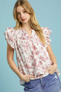 Umgee Blouse Floral Blush Pink Two Tone Boxy Cut Print Short Sleeve Top Blush Pink 71f3275a-2bfd-4949-950f-8f1da5dbe0c6-Max Trendsi