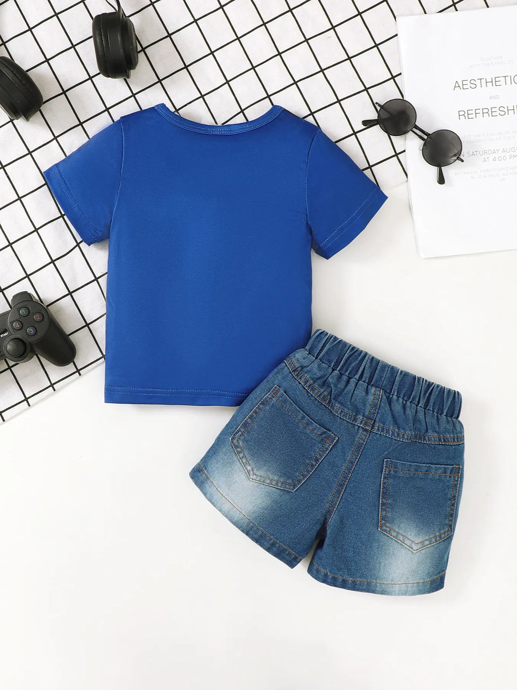 Baby Boy Set Children's Letter Round Neck Top and Denim Shorts Set 720d3b70-daa6-42bd-88c9-f732023af850-Max-Origin Trendsi