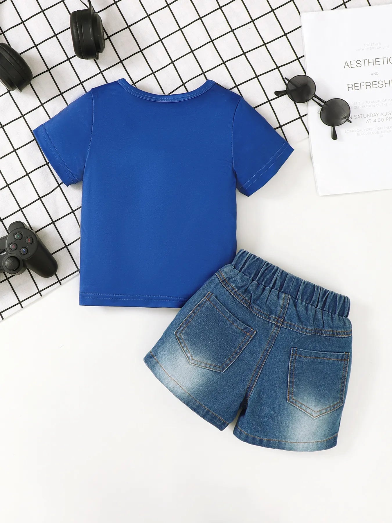 Baby Boy Set Children's Letter Round Neck Top and Denim Shorts Set 720d3b70-daa6-42bd-88c9-f732023af850-Max-Origin Trendsi