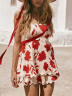 Women's Outfit Set Deep Red Floral Tube Ruffled Top and Shorts 2 Pcs 720e24f0-bfcc-492b-ad61-1bc381246e6c-Max-Origin Trendsi