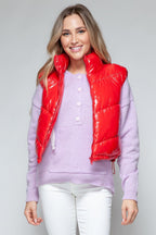 Shiny Quilted Red Vest Snobbish Zip Up Turtleneck Sleeveless Red 720fdf0a-910f-42fb-a5ea-8e5766c89b88-Max Trendsi