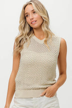 BiBi Womens Top Pearl Beaded Knitted V Neck Sleveless Blouse 7210c63aa8c84c76bb2b3013391b6e2c-Max-Origin Trendsi