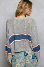 POL Sweater V-Neck Striped Pattern Cropped Knit Top with Cable Knit Detail 7211819a-595e-4f27-8ab2-8f322e818ca5-Max-Origin Trendsi