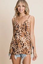 BiBi Leopard Cami Top Khaki Printed Gauze Cotton Knit Twist Front Detailed 721656702ec144a58cf990636be1ee36-Max-Origin Trendsi