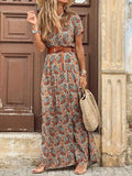 Maxi Dress Paisley Printed V-Neck Short Sleeve Boho Front Slit Brown 721bf014-cd42-4123-8c8e-0a391d333e5a-Max-Origin Trendsi