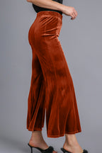 Umgee Flare Women Pants Velvet Terracotta High Rise Elastic Waist 72233b34-f61b-4c93-9c16-f7e11c5c16e4-Max Trendsi