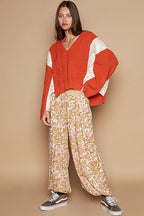 POL Sweater Women's Cable Knit Orange Quilting Patch Contrast V-Neck 72262e93-58aa-4d32-882e-44aeb540cca5-Max Trendsi