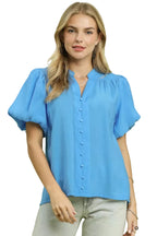Umgee Button-Down Shirt with Romantic Puff Sleeves