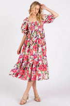 Mittoshop Midi Dress Fuchsia Pink Flower Print Puff Sleeve Ruffle Smocked FUCHSIA 723118d0e24a48beaa130a23da1673df-Max-Origin Trendsi