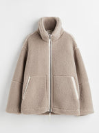 Plush Jacket Women Zip Up Turtleneck Long Sleeve Collared Warm Coat 723c0b3e-dbd0-4095-80f4-0ab52efaae4a-Max Trendsi