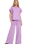 Zenana Washed Slub Short Sleeve Tee & Long Pants Set Women’s Lounge Set S-L