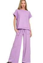 Zenana Washed Slub Short Sleeve Tee & Long Pants Set Women’s Lounge Set S-L