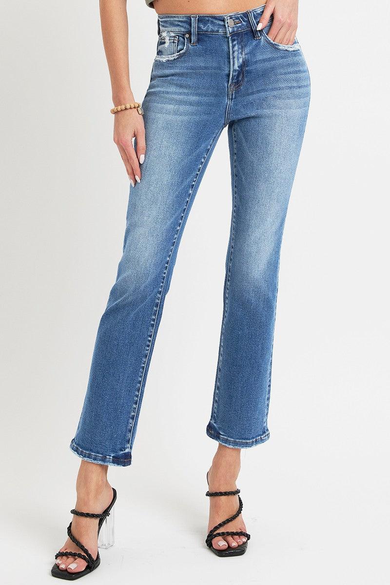 RISEN Mid Rise Ankle Straight Jeans with Pockets 725991d7-a2d7-469f-81f8-f00483233bc9-Max Trendsi