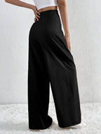 Women's Pants V-Waisted Ruched Front Wide Leg Trousers Pocketed 725a7f0d58d8400fb417bf1969dec385-Max-Origin Trendsi