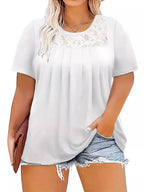 Plus Size Short Sleeve Top with Lace Detail