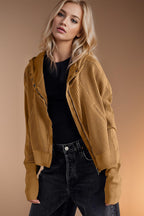 Double Take Hooded Jacket Waffle-Knit Zip Up Long Sleeve 726d527b-4759-44f8-94f3-b2c31ec7f93a-Max Trendsi