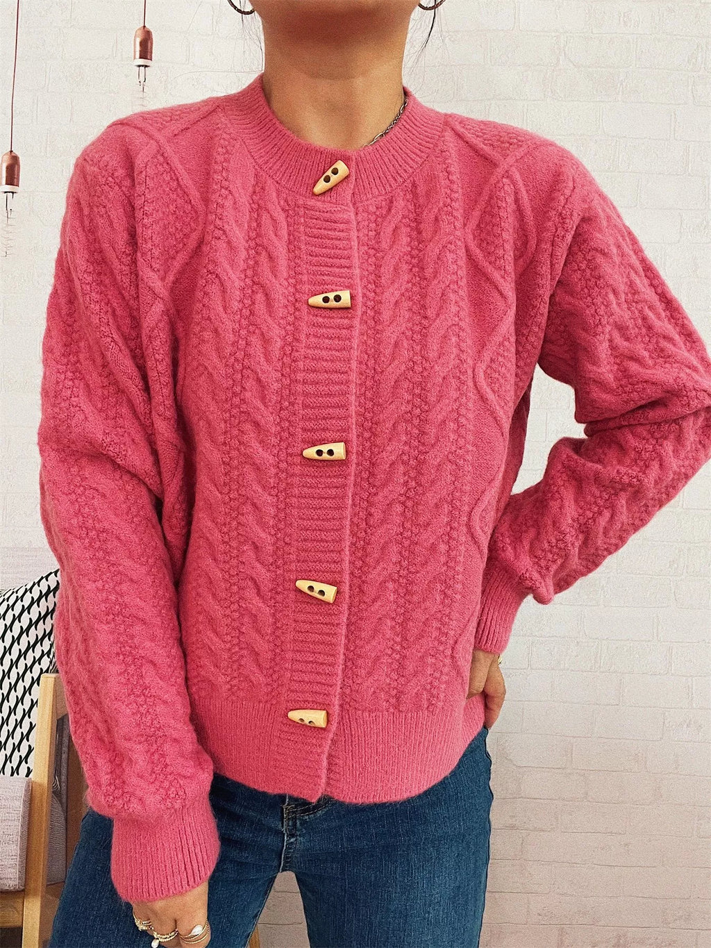 Women's Cardigan Cable Knit Button-Up Long Sleeve Knitwear 72751dee-045b-4e7e-95c0-f2949deb8e59-Max-Origin Trendsi