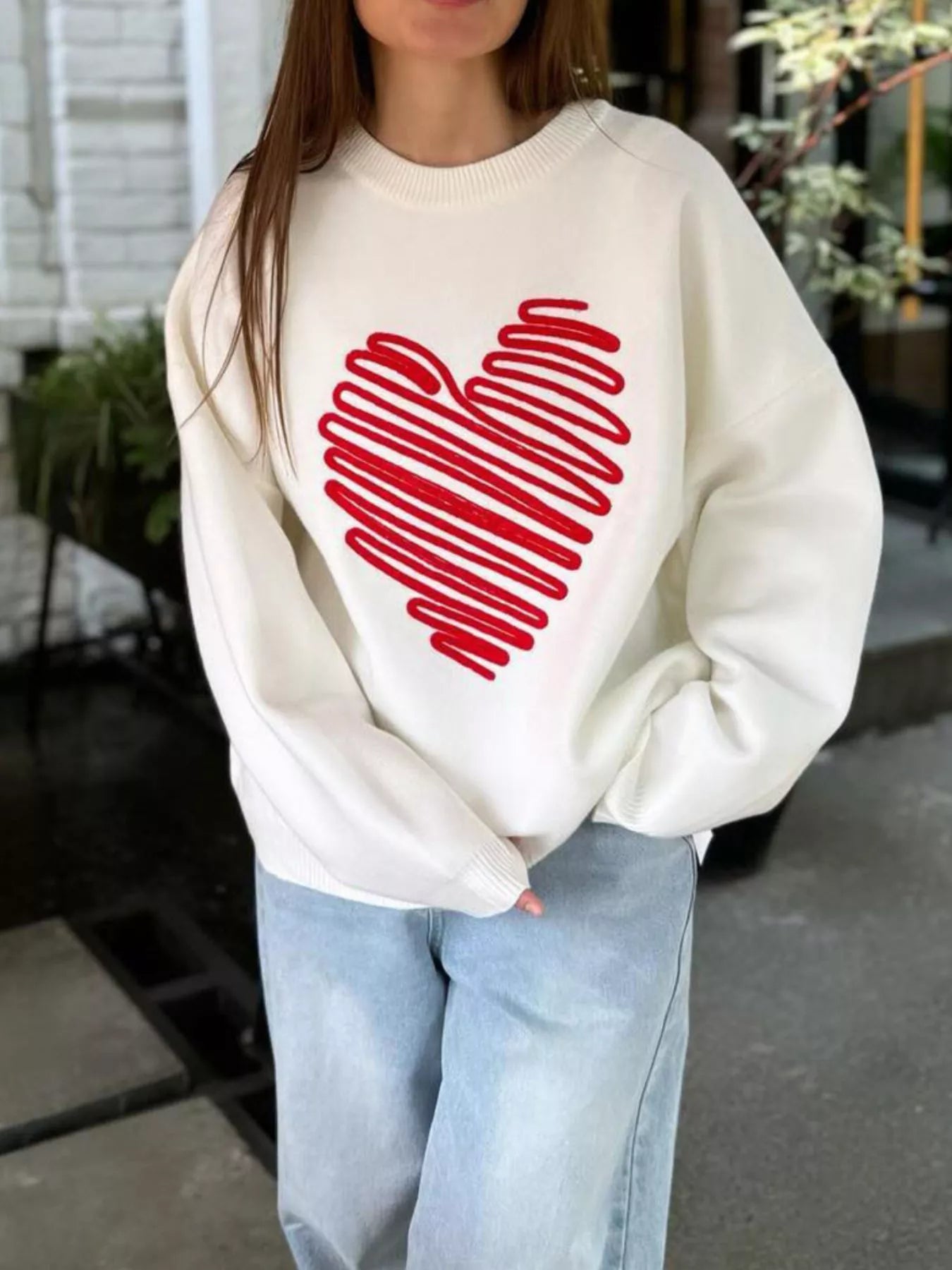 Womens Sweater Heart Round Neck Oversized Pullover White 72786d93-ec01-41f1-9586-0cf1e0272fa2-Max-Origin Trendsi