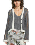 POL Openwork Contrast Cardigan with Floral Metal Buttons