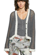 POL Openwork Contrast Cardigan with Floral Metal Buttons