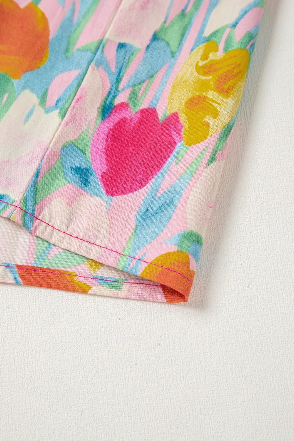 Women's Cotton Blouse Floral Hot Pink Ruffle Layered Short Sleeve Top 728d426a-b411-4289-bc5d-24c5bd1e0339-Max-Origin Trendsi