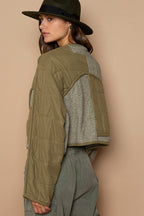 POL Jacket Quilted Knit Olive Viding Detail Patch Zip Up Long Sleeve 7292eb32-e1e9-4e66-a2e5-c9596ae3784e-Max Trendsi