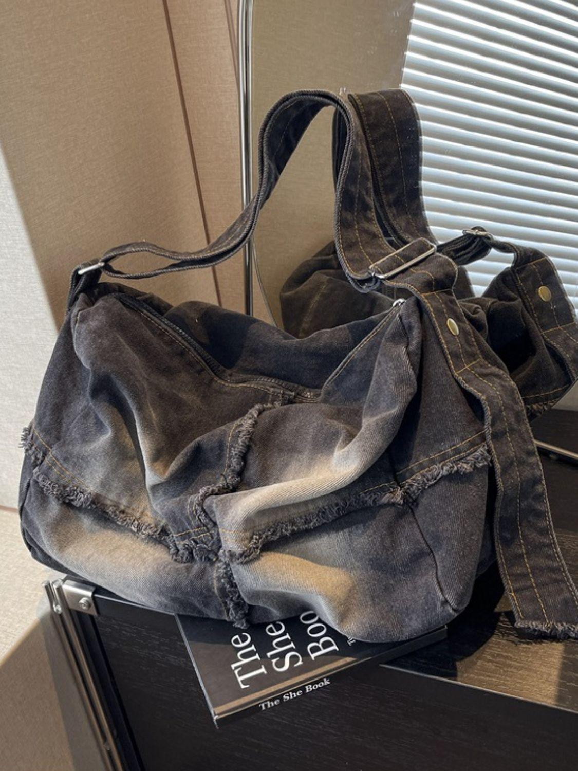 Denim Shoulder Bags Raw Hem Gradient Crossbody Bag