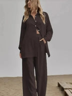 Women's Outfit Set Long Sleeve Shirt and Pants Set Pocketed Lightweight Two-piec 7296d15a11814bc49314b3aec4540477-Max-Origin Trendsi