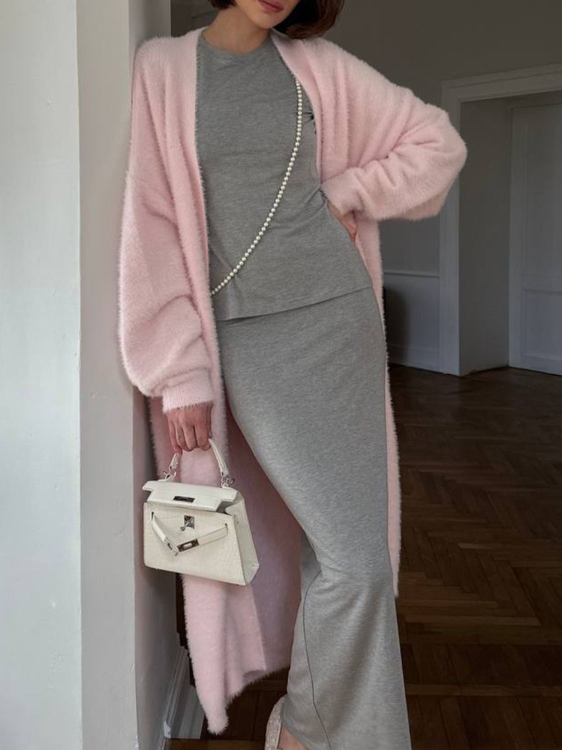 Women Cardigan Longline Open Front Fuzzy Knit Brushed Soft Acrylic Solid Blush Pink One Size 729c7503-3c50-45c0-bfc6-7a8c6a7f6ee2-Max Trendsi