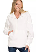 Zenana Womens Fleece Sweatshirt Off White Half Zip with kangaroo Pocket Top OFF WHITE 72aeda030a5d4d1291e8a095fd0a52c6-Max-Origin Trendsi