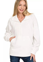 Zenana Womens Fleece Sweatshirt Off White Half Zip with kangaroo Pocket Top OFF WHITE 72aeda030a5d4d1291e8a095fd0a52c6-Max-Origin Trendsi