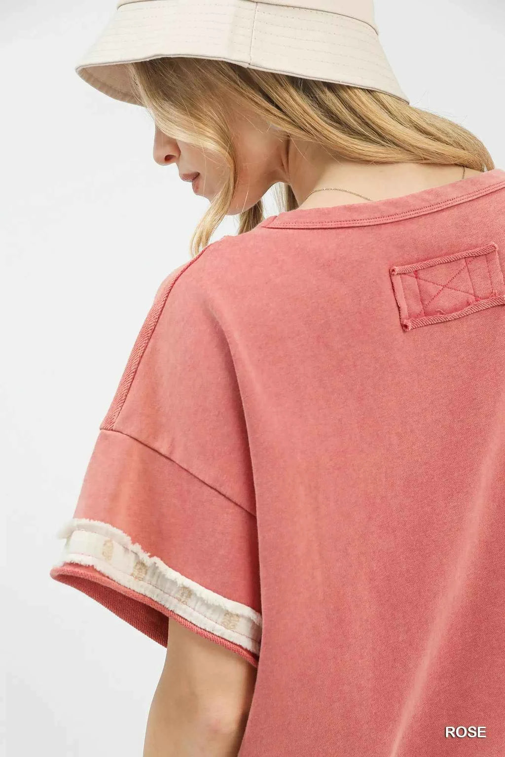 Umgee Blouse Rose French Terry Top with Flower Patch Short Sleeve 72dc9676-3835-48c3-886d-114b3effc7ac-Max-Origin Trendsi