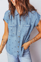 Double Chest Pocket Short Sleeve Denim Shirt