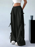 Women's Cargo Pants Black Wide Leg with Side Tie Details Leopard Black 72ffaebe8d584e41bd779f910c4a3adb-Max-Origin Trendsi