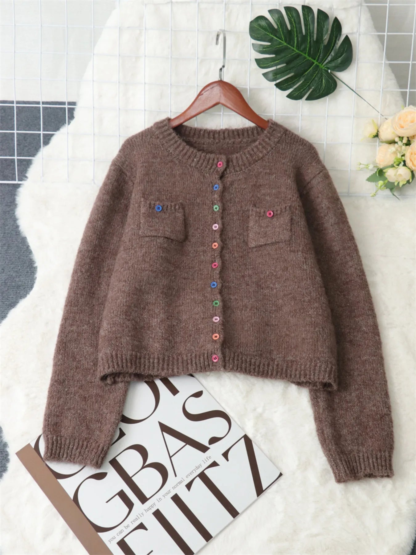 Women's Cardigan Colorful Button-Up Ribbed Hem with Chest Pocket 7301bb2cdc6c4725b2e7888ed8347556-Max-Origin Trendsi