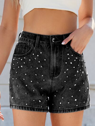 Moni Wear Denim Shorts Women's Rhinestone Washed High Waist 730d1903-aac6-4393-b438-eaa7519b2ff5-Min Trendsi