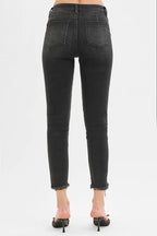 RISEN Crop Skinny Jeans Black Women's Tummy Control Mid Rise Raw Hem 7319f6a3ddf04f93916f75a15bb0fd39-Max-Origin Trendsi