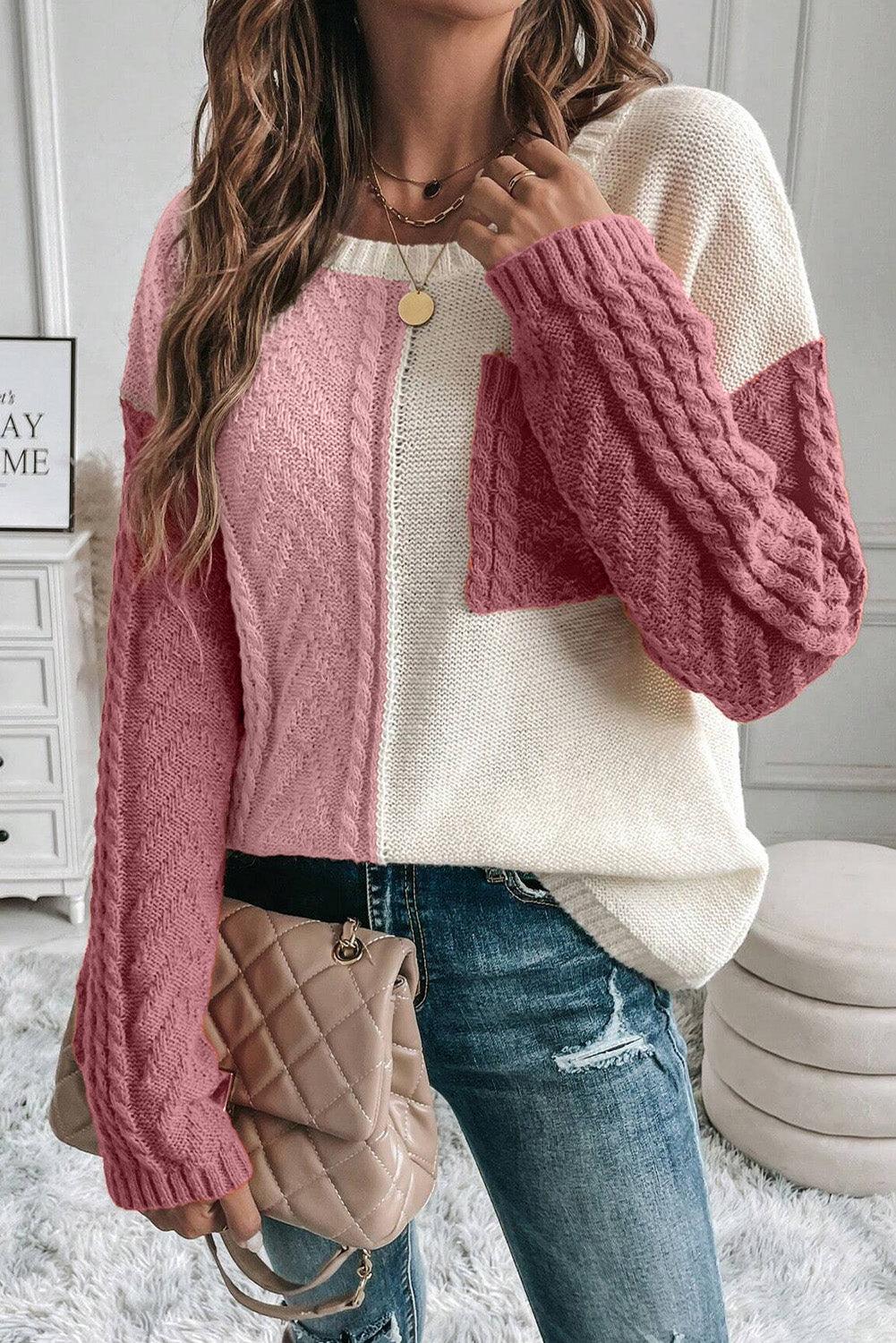 Sweater Color Block Round Neck Long Sleeve Knit pullover 73264dcc-c241-49be-a7a8-d72b78d08170-Max Trendsi