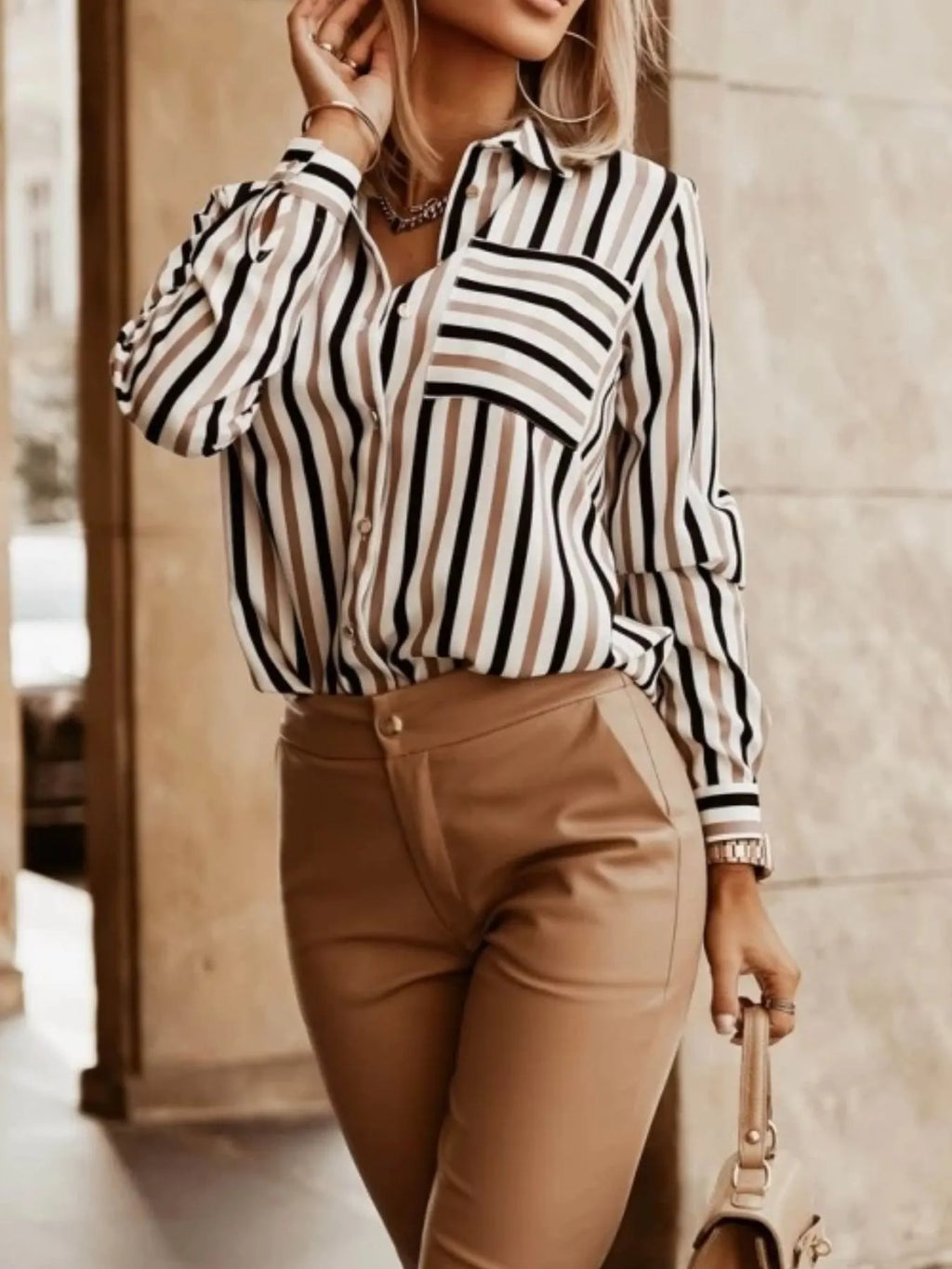Women's Shirt Striped Long Sleeve Casual Pocketed Top 73304d95-1e98-4373-82df-d296d80ee652-Max-Origin Trendsi