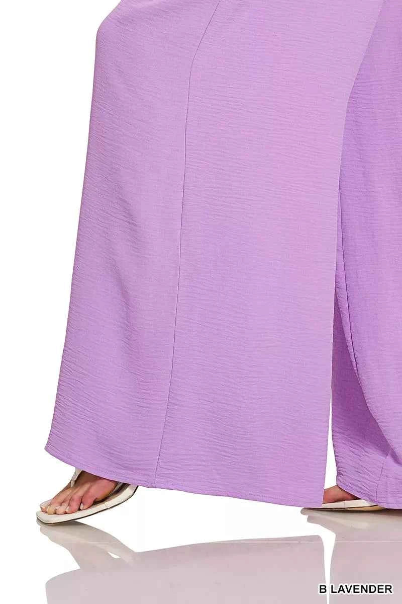 Zenana Woven Airflow Twisted Top & Wide Leg Pants Set