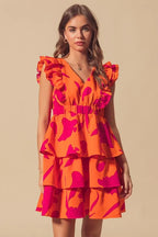 SO ME Floral Dress V Neck Layered with Elasticized Waist Short Cap Sleeve 733ba65f8f9c44b4838b825e7c114c0d-Max-Origin Trendsi