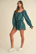 MABLE Outfit Set Embroidered Lace Teal Green Scalloped Long Sleeve Top and Short 7350b40fc2d9408e847427bf4700cea9-Max-Origin Trendsi