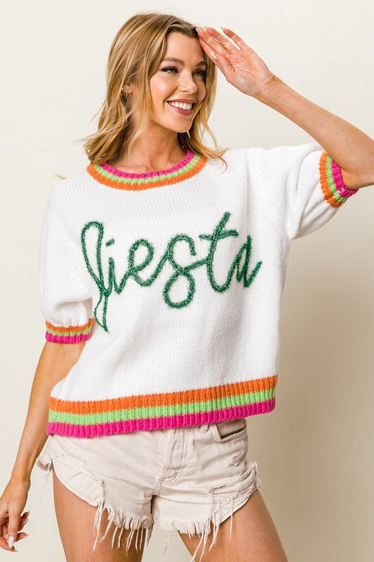 BiBi Sweater FIESTA Metallic Letter Embroidery Short Puff Sleeve Knit Top 7353822d-73fe-428c-a5b1-6eea3c6c2e67-Max Trendsi