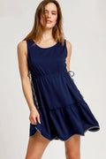 Umgee Mini Tank Dress Dark Navy Frill Drawstring Waist Round Neck Dark Navy 7354ed5f-990b-4738-9f45-e6af65e1736e-Max-Origin Trendsi
