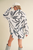 Aemi + Co Cotton Shirt High-Low White Printed Button Up Long Sleeve Top 73584c22-ea50-4faa-b3f1-e5881cadfc18-Max Trendsi