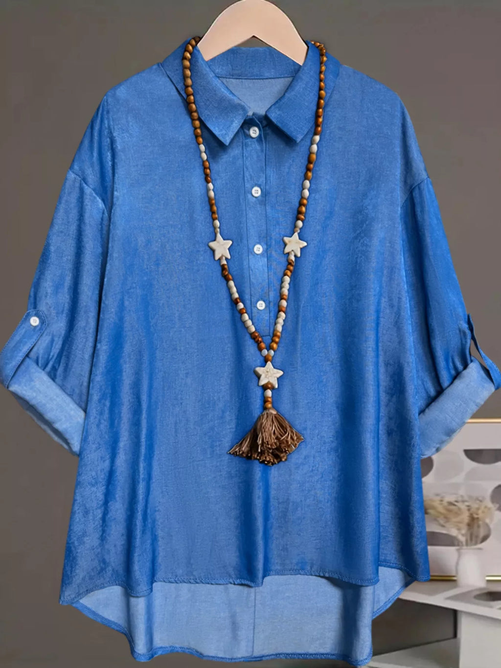 Plus Size Collared Half-Button Blouse