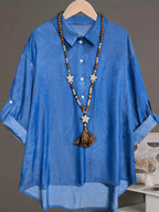 Plus Size Collared Half-Button Blouse